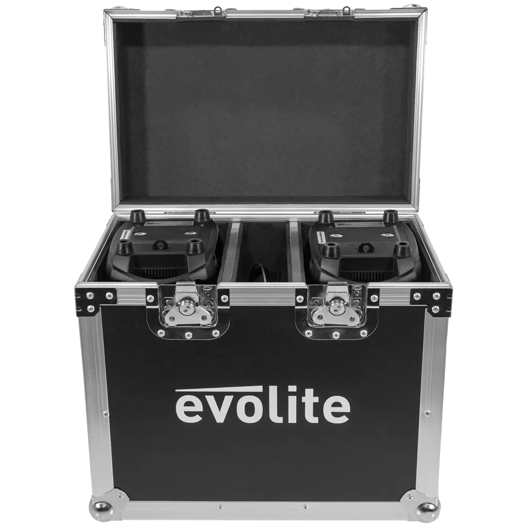 Set 2 spots 100 W in flightcase - Evo Spot 100 CR Set Evolite - Veelkleurige LED & DMX-bediening