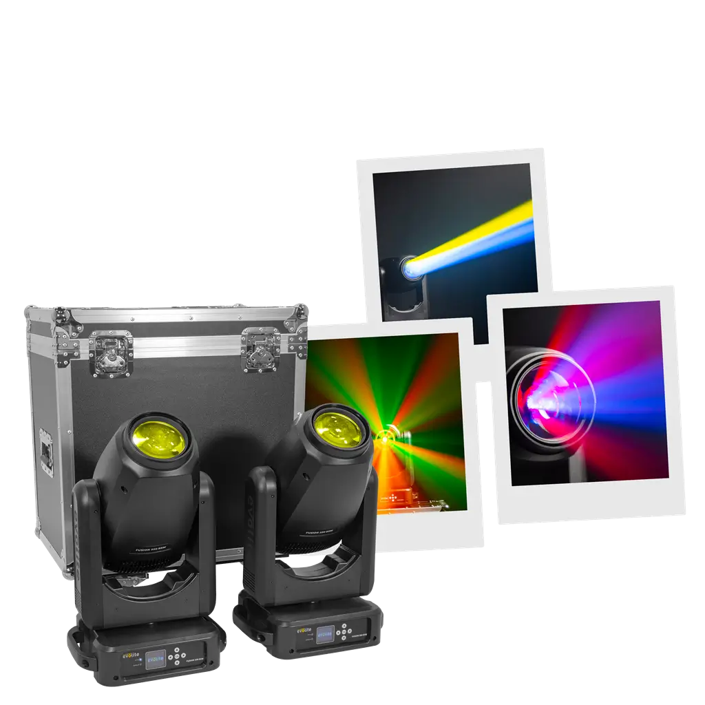 Set van 2 hybride schijnwerpers 350 W in flightcase - Fusion 350 BSW Set Evolite - Intelligent Beam, Spot & Wash