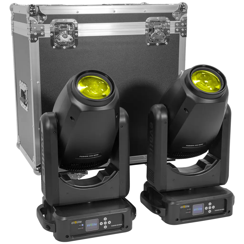 Set van 2 hybride schijnwerpers 350 W in flightcase - Fusion 350 BSW Set Evolite - Intelligent Beam, Spot & Wash