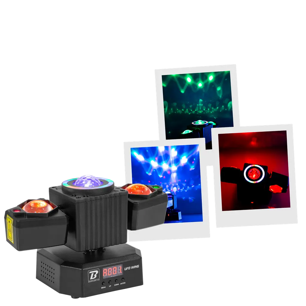 Multifunctionele spot 50 W - UFO Wing BoomTone DJ - LED + LASER + stroboscoop + bundels, DMX-besturing