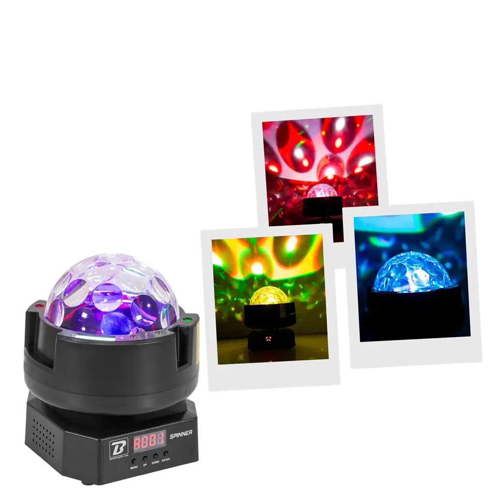 Roterende effectenprojector - BoomTone DJ spinner - Veelkleurige LED & stroboscoop & DMX-bediening