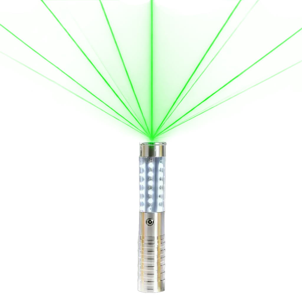 VIP zilveren LED flesstick met groene laser - 24 cm