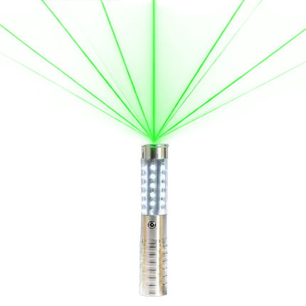 VIP zilveren LED flesstick met groene laser - 24 cm