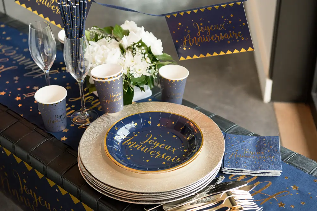 Happy Birthday Bord Blauw (set van 10)