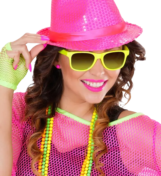 Neon Jaren 80 Bril met Revo Lenzen – 4 Assorti Kleuren – Disco Kostuum Accessoire