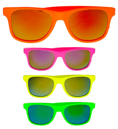Neon Jaren 80 Bril met Revo Lenzen – 4 Assorti Kleuren – Disco Kostuum Accessoire