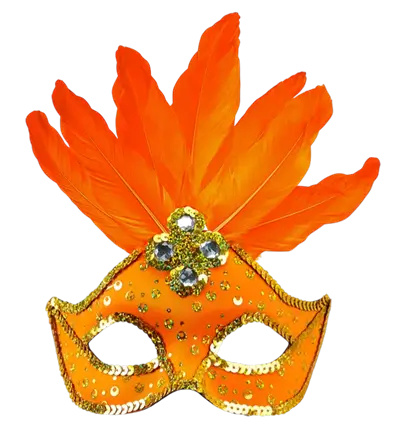 Carnaval Loup Masker Brazilië Neon Oranje met Gouden Pailletten en Veren – Kostuum Accessoire