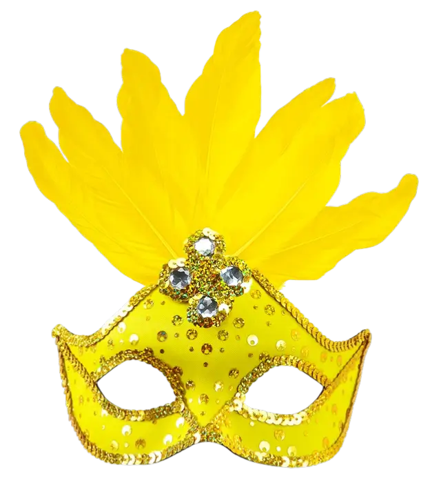 Carnaval Loup Masker Brazilië Neon Geel met Gouden Pailletten en Veren – Kostuum Accessoire