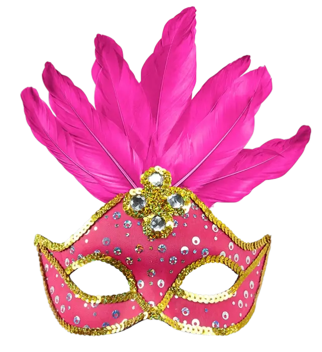 Carnaval Loup Masker Brazilië Neon Roze met Gouden Pailletten en Veren – Kostuum Accessoire