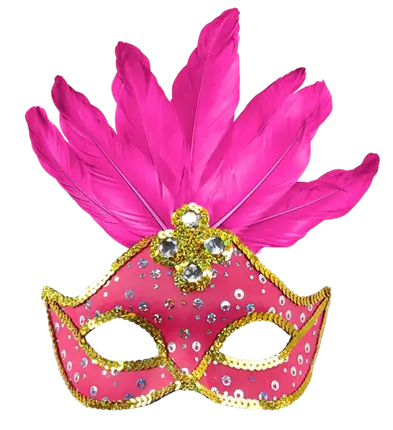 Carnaval Loup Masker Brazilië Neon Roze met Gouden Pailletten en Veren – Kostuum Accessoire