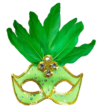 Carnaval Loup Masker Brazilië Neon Groen met Gouden Pailletten en Veren – Kostuum Accessoire