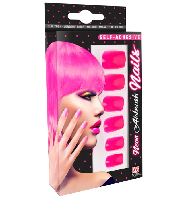 Set van 12 Neonroze Zelfklevende Kunstnagels met Nagellak Effect – Manicure Nagels