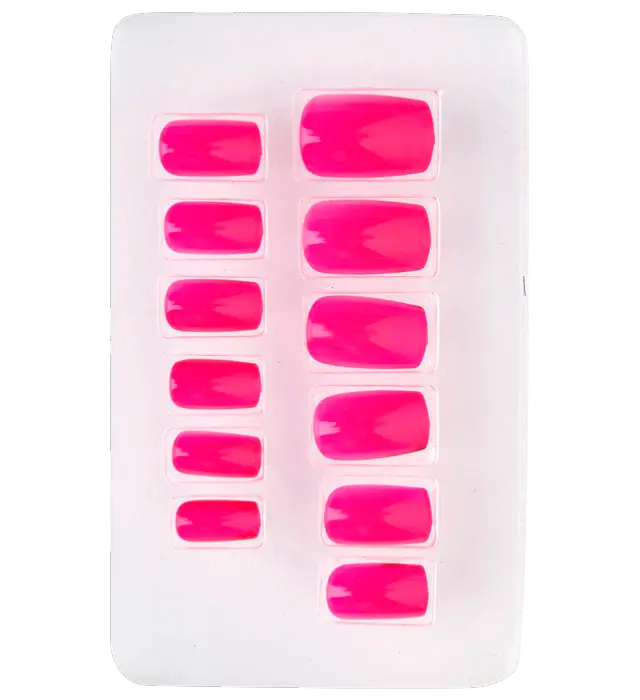 Set van 12 Neonroze Zelfklevende Kunstnagels met Nagellak Effect – Manicure Nagels