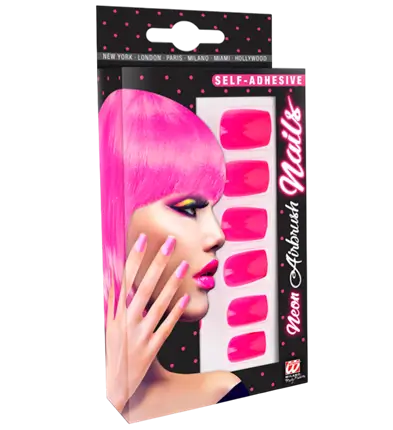 Set van 12 Neonroze Zelfklevende Kunstnagels met Nagellak Effect – Manicure Nagels