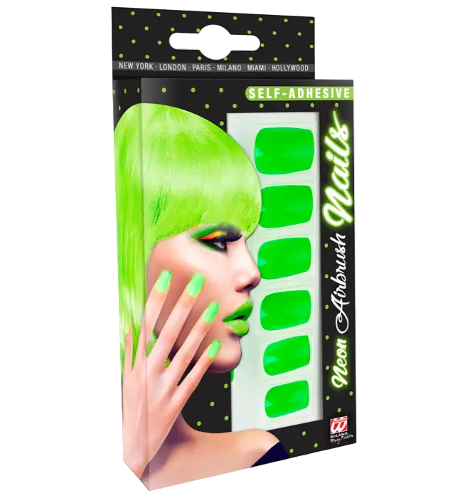 Set van 12 Neongroene Zelfklevende Kunstnagels met Nagellak Effect – Manicure Nagels