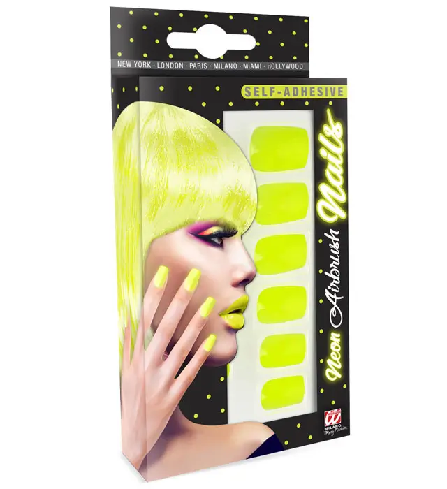 Set van 12 Neongele Zelfklevende Kunstnagels met Nagellak Effect – Manicure Nagels