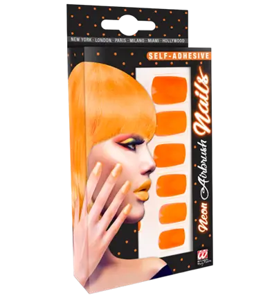 Set van 12 Neonoranje Zelfklevende Kunstnagels met Nagellak Effect – Manicure Nagels
