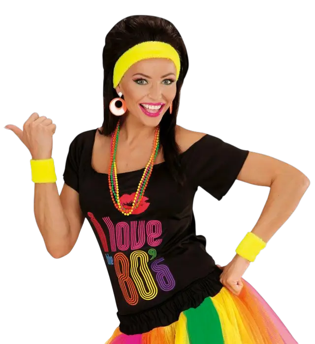 Complete Set Neon Gele Bande – Hoofdband en 2 Polsbanden – Jaren 80 Kostuum Accessoire