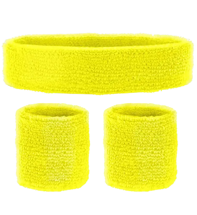 Complete Set Neon Gele Bande – Hoofdband en 2 Polsbanden – Jaren 80 Kostuum Accessoire