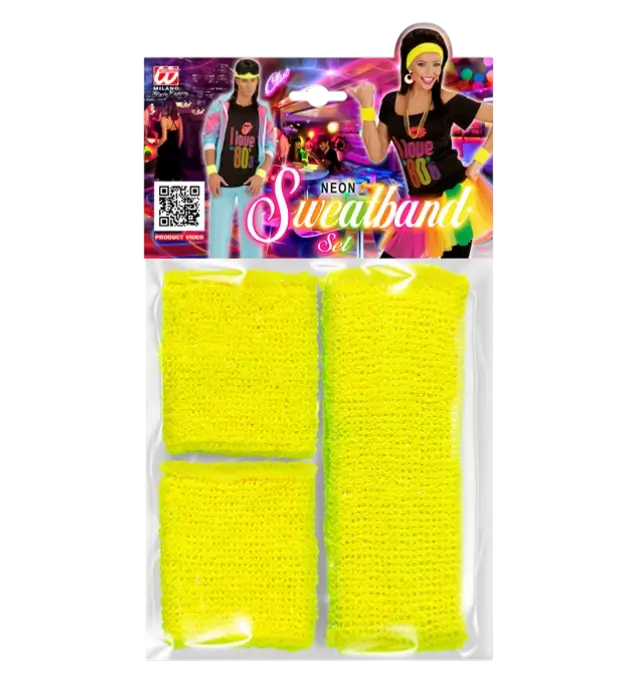 Complete Set Neon Gele Bande – Hoofdband en 2 Polsbanden – Jaren 80 Kostuum Accessoire