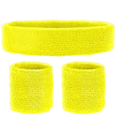 Complete Set Neon Gele Bande – Hoofdband en 2 Polsbanden – Jaren 80 Kostuum Accessoire