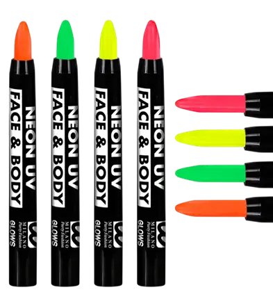 Displaydoos met 24 Fluor Schminkpotloden 3,5 ml – Roze, Geel, Groen, Oranje Neon – Schmink voor Kostuum