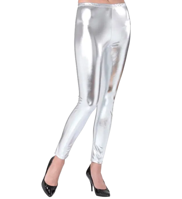 Zilveren Metallic Leggings – Glanzende Disco Broek – Jaren 70 / 80 Kostuum