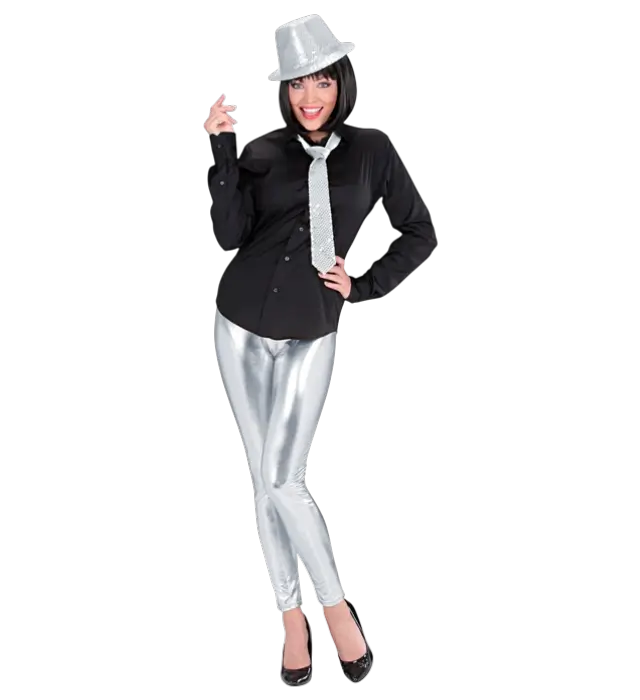 Zilveren Metallic Leggings – Glanzende Disco Broek – Jaren 70 / 80 Kostuum