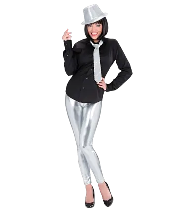 Zilveren Metallic Leggings – Glanzende Disco Broek – Jaren 70 / 80 Kostuum