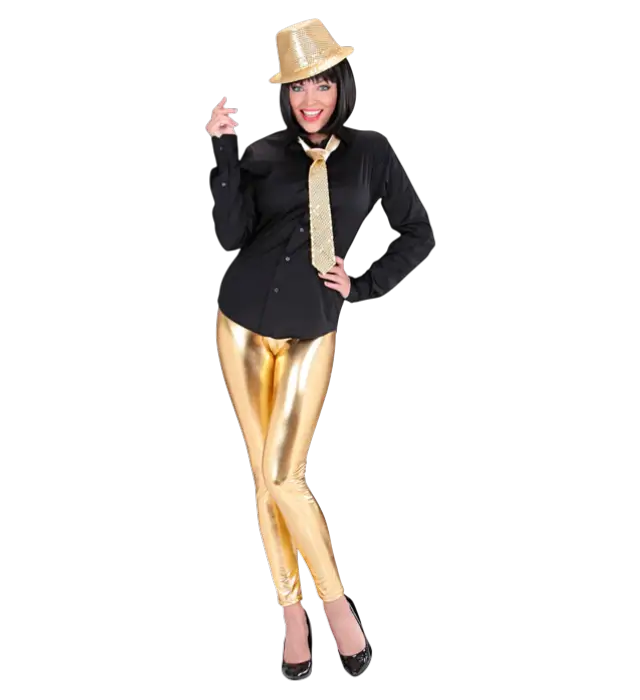 Gouden Metallic Leggings – Glanzende Disco Broek – Jaren 70 / 80 Kostuum