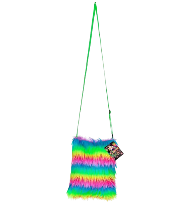 Handtas van Neon Regenboog Kunstbont – Pop Disco Kostuum Accessoire