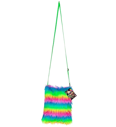 Handtas van Neon Regenboog Kunstbont – Pop Disco Kostuum Accessoire