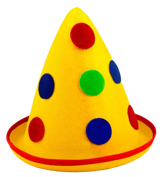 Gele Puntige Hoed met Stippen van Vilt – Clown of Feest Kostuum Hoed