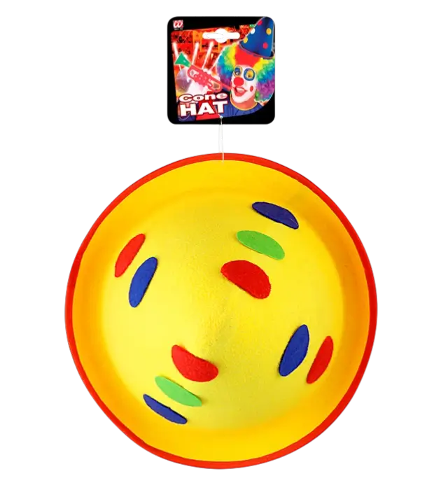 Gele Puntige Hoed met Stippen van Vilt – Clown of Feest Kostuum Hoed