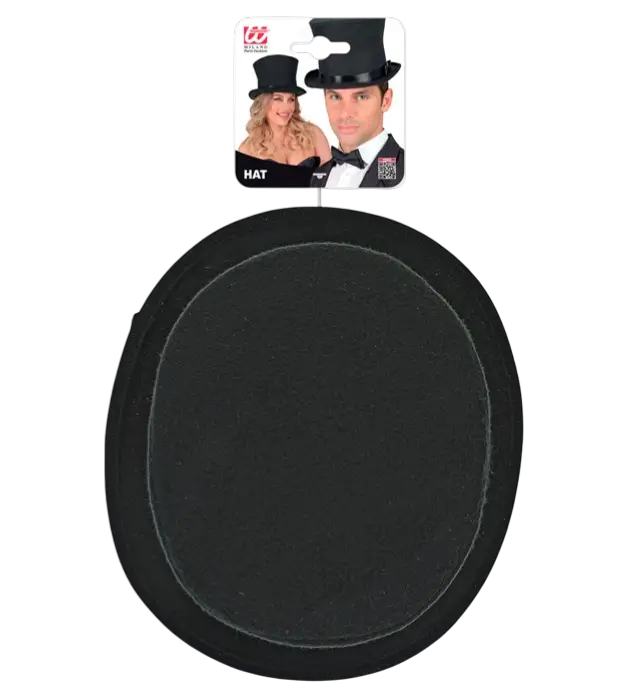 Zwarte Hoge Hoed van Vilt met Wollook 16 cm – Elegant Kostuum Accessoire