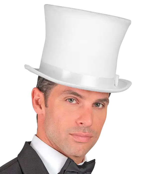 Witte Hoge Hoed van Vilt met Wollook 16 cm – Elegant Kostuum Accessoire