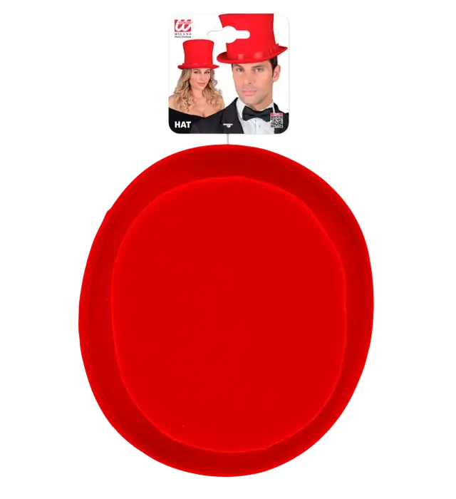 Rode Hoge Hoed van Vilt met Wollook 16 cm – Elegant Kostuum Accessoire