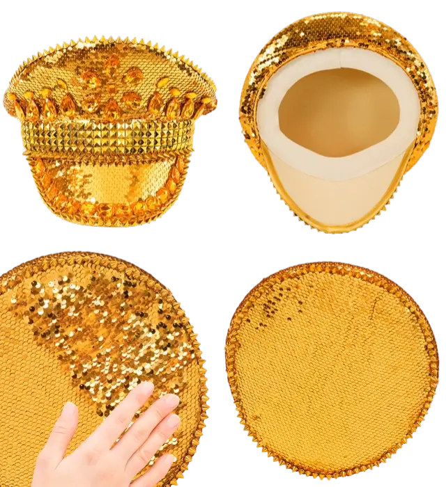 Festival Hoed met Studs, Sieraden en Gouden Pailletten – Kostuum Accessoire