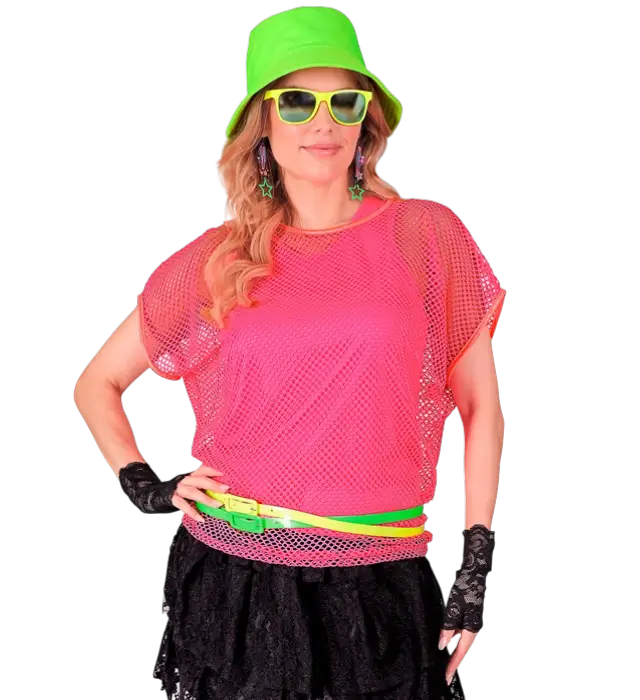 Neon Roze Netshirt – Disco Kostuum Shirt Jaren 80