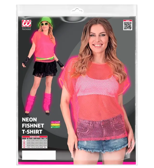 Neon Roze Netshirt – Disco Kostuum Shirt Jaren 80
