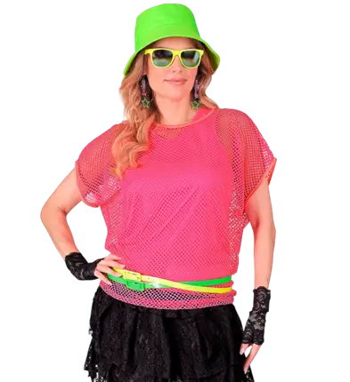 Neon Roze Netshirt – Disco Kostuum Shirt Jaren 80