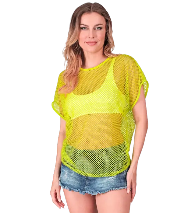 Neon Geel Netshirt – Disco Kostuum Shirt Jaren 80