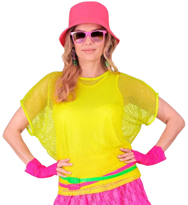 Neon Geel Netshirt – Disco Kostuum Shirt Jaren 80