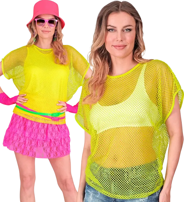 Neon Geel Netshirt – Disco Kostuum Shirt Jaren 80