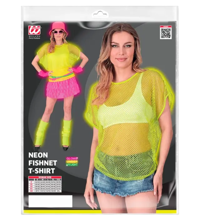 Neon Geel Netshirt – Disco Kostuum Shirt Jaren 80