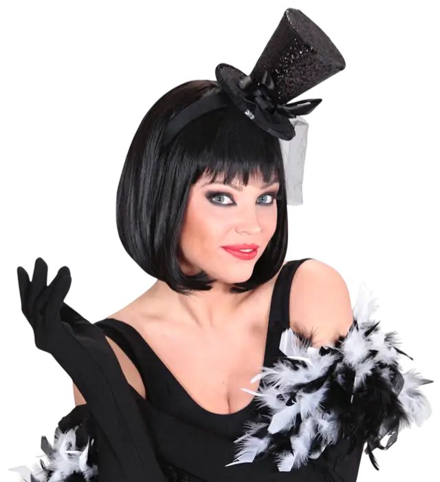 Mini Zwarte Pailletten Hoed op Haarband met Strik en Sluier – Cabaret Kostuum Accessoire