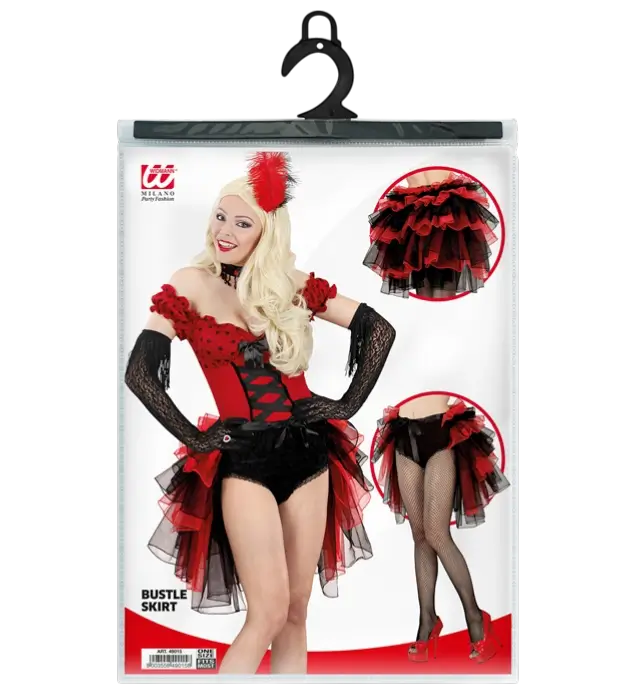 "BURLESKE EN GOTHIC ROK MET ZWART EN ROOD KANT.