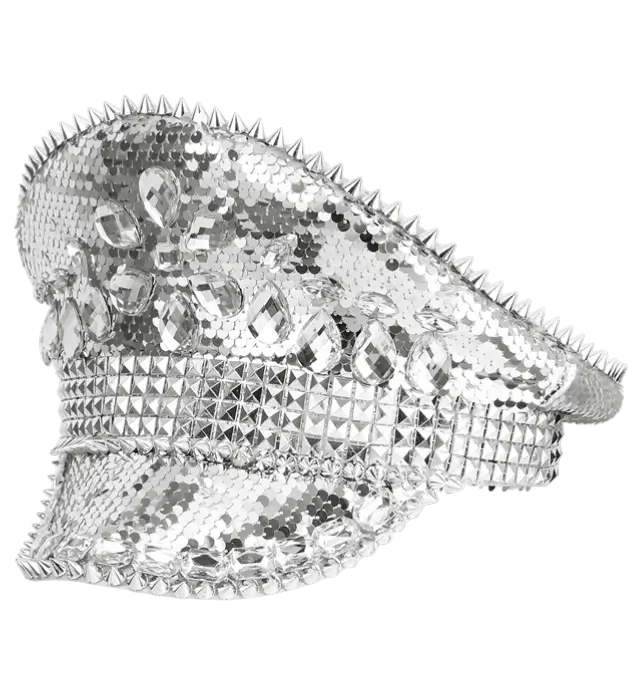 Festival Hoed met Studs, Sieraden en Zilveren Pailletten – Kostuum Accessoire