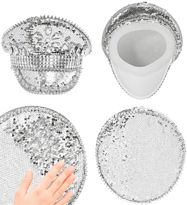 Festival Hoed met Studs, Sieraden en Zilveren Pailletten – Kostuum Accessoire