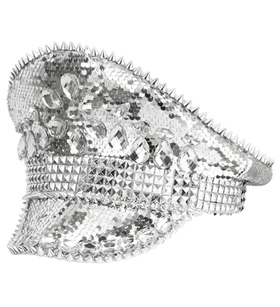 Festival Hoed met Studs, Sieraden en Zilveren Pailletten – Kostuum Accessoire